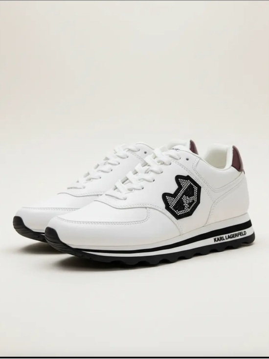 Karl Lagerfeld Other - Karl Lagerfeld White Sneakers with Black Logo & Burgundy Heel Tab 8.5